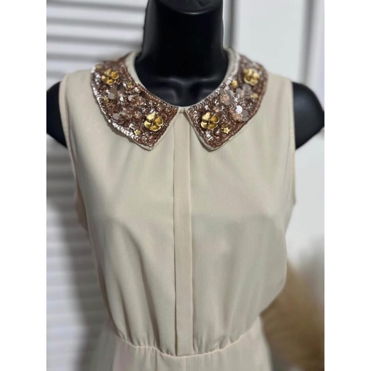Pinky-Cream Dress W/ Sequence Collar-Medium-(0847)